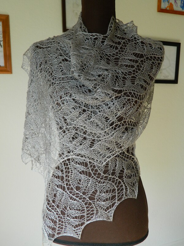 Lace scarf shawl stole wrap hand made knitted gift for women  silk silver grey color
